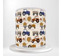 Tractors Farm Vehicles Milk Churns Hay Bales Wrap Around Print A4 Edible Paper Icing Sheet Cake Topper Side Ribbon Border Decor for Personalised Themed Decorations