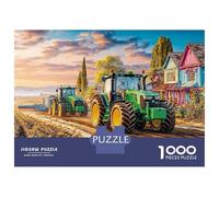 Tractors on Dirt Road 1000 Pc Sturdy Cardboard Classic Jigsaw Puzzle Rural Farm Landscape Style for Adults And Kids Age 12+, Impossible Hard Difficult Challenge, Decompression And Wall Decor, Ultimate