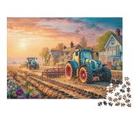 Tractors Plowing Field 1000 Piece Thick Sturdy Pieces Rural Sunset Landscape Group Jigsaw Puzzle Interlocking Tightly Secret Santa Gift Museum-quality Print 52x38cm/1000pcs