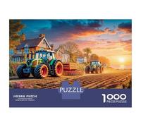 Tractors Plowing Field Jigsaw Puzzles 1000 Pieces - Rural Sunset Landscape Art Focus & Concentration Game - Quality Paper Finish 38x26cm/1000pcs