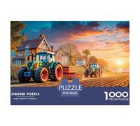 Tractors Plowing FieldColossal Jigsaw Puzzles for Adults Rural Sunset Landscape Art A Vast Collection of 1000 Advanced, Seemingly Impossible Challenging Puzzle Game Pieces - A Majestic Gift for Determ