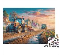 Tractors Plowing Fields Jigsaw Puzzle Rural Sunset Farm Scene Puzzle for Adults Educational Game Decompression Puzzles for Adults Kids 52x38cm/1000pcs