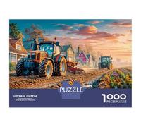Tractors Plowing Fields Recycled Cardboard Rural Sunset Farm Scene Jigsaw Puzzles for Adults 1000Pc Classic Educational Games Challenging Puzzle Games 70x50cm/1000pcs