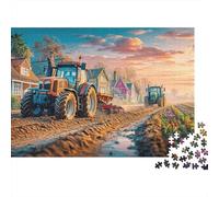 Tractors Plowing Fields Wooden Jigsaw Puzzle for Adults Fun 1000 Piece Rural Sunset Farm Scene Home Decoration Toy Intellectual Game Stress Relief Toy Education Game Challenge Educational
