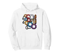 Trad Rack Gear Illustration Cams Nuts Hexes Climbing Art Cam Pullover Hoodie