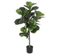 Tradala 4’ Lush Artificial Fiddle Fig Tree 120cm / 4ft Tall with Real Wood Trunk - For Home Living Room Indoors