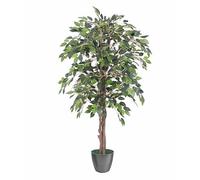 Tradala 4’ Lush Artificial Tree in Plant Pot - Ficus 120cm / 4ft Tall with Real Wood Trunk - For Home Living Room Indoors