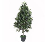 Tradala 4Ft Lush Artificial Pyramid Bay Tree 120Cm / 4Ft Tall With Real Wood Trunk - For Home Living Room Indoors