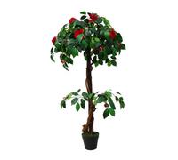 Tradala 4Ft Lush Artificial Red Leaf Ficus Tree 120Cm / 4Ft Tall With Real Wood Trunk - For Home Living Room Indoors