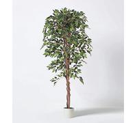 Tradala 5’ Lush Artificial Tree in Plant Pot - Ficus 150cm / 5ft Tall with Real Wood Trunk - For Home Living Room Indoors