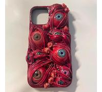 TRADAY 3D Horror Phone Case Compatible with iPhone 16 Plus Scary Cool Creepy 3D Eyes Blood Teeth Gothic Halloween Phone Case Red