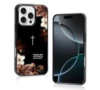 TRADAY Christian Phone Case Compatible with iPhone 15 Pro Max Bible Verse Psalms 46:5 Religious Faith Cases Shockproof Soft TPU Protective Cover for Women Girls with Vintage Floral - Black