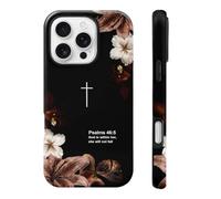 TRADAY Christian Phone Case Compatible with iPhone 15 Vintage Floral Bible Verse Psalms 46:5 Shockproof Protective Hybrid 2-Layer Hard Shell Cover for Women | Religious Faith Gift - Black