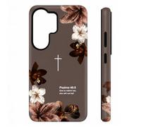 TRADAY Christian Phone Case Compatible with Samsung Galaxy S26 Plus Floral Bible Verse Psalms 46:5 Protective Hybrid 2-Layer Shell Cover for Women Girls | Religious Faith Gift - Brown