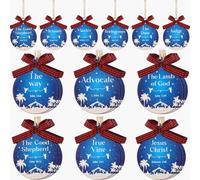 Tradder 100 Pieces Christmas Names of Jesus Christ Ornaments Set Christmas Hanging Ornaments with Different Savior Names Wooden Slice with Twine and Bows for Xmas Decoration (Star Style)