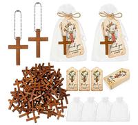 Tradder 100 Set Funeral Favors Set 100 Wooden Cross Keychain 100 Funeral Thank You Cards 100 Organza Bags for Celebration of Life Decorations, Funeral Guest Family Friends Loved Ones (Cross)