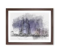Trade Centre In Manama Bahrain In Abstract Modern Art Framed Print | A4 Walnut Framed Wall Art | Ready to Hang | Abstract Fantasy Picture | Living Room Bedroom Lounge Office