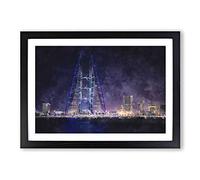 Trade Centre in Manama Bahrain Painting Framed Print | A2 Black Framed Wall Art | Ready to Hang | Modern Historical Picture | Living Room Bedroom Lounge Office
