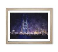 Trade Centre In Manama Bahrain Painting Modern Art Framed Print | A3 Oak Framed Wall Art | Ready to Hang | Modern Historical Picture | Living Room Bedroom Lounge Office