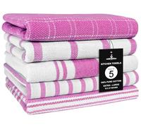 Trade Fountain Tea Towels - Pack of 5 Tea Towels for Kitchen Accessories - 50 X 70 CM Kitchen Towels - Extra Absorbent Dish Cloth - 100% Pure Cotton (PINK)