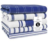 Trade Fountain Tea Towels - Pack of 5 Tea Towels for kitchen Accessories - 50 X 70 CM Kitchen Towels - Extra Absorbent Dish Cloth - 100% Pure Cotton (Blue)