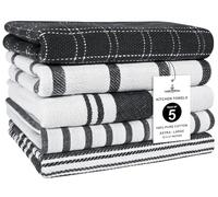Trade Fountain Tea Towels - Pack of 5 Tea Towels for kitchen Accessories - 50 X 70 CM Kitchen Towels - Extra Absorbent Dish Cloth - 100% Pure Cotton (BLACK)