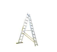 Trade Master Pro® 2 Section Combination Ladder | All in One Extension Ladder, Double Step Ladder | Aluminium | Anti Slip Stabiliser Bar | 150kg Weight Rating | EN131 Pro Certified | Size: 2x14