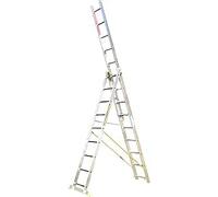 Trade Master Pro® 3 Section Combination Ladder | All in One Extension Ladder, Double Step Ladder | Aluminium | Anti Slip Stabiliser Bar | 150kg Weight Rating | EN131 Pro Certified | Size: 3x9