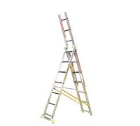Trade Master Pro® 3 Section Combination Ladder | All in One Extension Ladder, Double Step Ladder | Aluminium | Anti Slip Stabiliser Bar | 150kg Weight Rating | EN131 Pro Certified | Size: 3x7