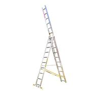 Trade Master Pro® 3 Section Combination Ladder | All in One Extension Ladder, Double Step Ladder | Aluminium | Anti Slip Stabiliser Bar | 150kg Weight Rating | EN131 Pro Certified | Size: 3x10