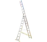 Trade Master Pro® 3 Section Combination Ladder | All in One Extension Ladder, Double Step Ladder | Aluminium | Anti Slip Stabiliser Bar | 150kg Weight Rating | EN131 Pro Certified | Size: 3x12