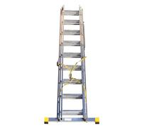Trade Master Pro® 3 Section Extension Ladder | Auto Locking Clips | Aluminium | Anti Slip Stabiliser bar | Massive 150kg Weight Rating | EN131 Pro Certified | Size: 3x9