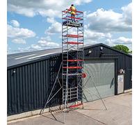 Trade Master Pro® Aluminium Scaffold Tower | Heavy Duty| Height Adjustable | Folding Base Unit | 230 KG Load Capacity | Easy Assembly | EN1004 Certified | 4m Working Height & 2 x Outriggers