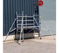Trade Master Professional Scaffold Tower | 3.2m / 10'6FT Aluminium Tower | 230 KG Load Capacity, Free Built in Leg Height Adjustment, EN1004 Certified, Compact Design, Folding Base Unit, 4x Outriggers