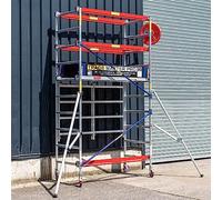 Trade Master Professional Scaffold Tower | 4m / 13'1FT Aluminium Tower | 230 KG Load Capacity, Free Built in Leg Height Adjustment, EN1004 Certified, Compact Design, Folding Base Unit, 2X Outriggers