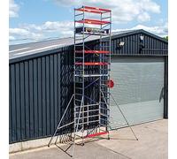 Trade Master Professional Scaffold Tower | 7.4m / 24'3FT Aluminium Tower | 230 KG Load Capacity, Free Built in Leg Height Adjustment, EN1004 Certified, Compact Design, Folding Base Unit