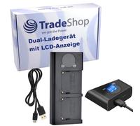 Trade-Shop Dual Fast Charger USB-C for 2 Batteries with LCD Compatible with Sony NP-FM50 NP-FM500H AC-SQ950D AC-VQ50 BC-VM50 DCC-L50B NP-F990 NP-F960 NP-FM55