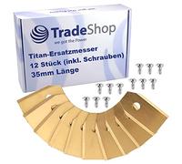 Trade-Shop Replacement Blade Set 35 mm Titanium (12 Pieces) Including Mounting Screws for Many Robotic Lawnmowers Replaces 846210 7001220 408720 577864603 577606505