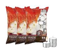 Trade Smokeless Tealight Candles-8 Hour Burning White Tealights-Unscented Paraffin Wax Candles for Multipurpose Use- 45 Candles in One Pack- (Pack of 3)