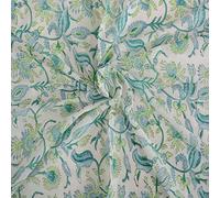 Trade Star 100% Cotton Ethnic Hand Block Print Fabric Running Cotton Voile 3 Metre Fabric for Sewing Crafting Dressmaking 44”Width Indian Sanganeri Print Hand Dyed Upholstery Fabric by The Metre