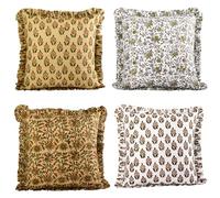 Trade Star Beautiful Hand Block Print Cushion Cover with Soft Frills 100% Cotton Set of 4 Decorative Cushion Cover Indian Traditional Designer Pillow Cover Set Home Fall Decor Throw Pillow Cover