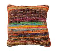 Trade Star Indian Rag Rug Cushion Cover, Hand Loomed Throw For Bed, Multi color Recycle Decorative Square Pillow, Hippie Cushion Cover 16" x 16" (Pattern 6)