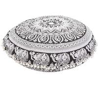 Trade Star Large Round Mandala Floor Cushions, Decorative Elephant Throw Pillowcases 32", Boho Outdoor Cushion Cover, Indian Pouf Ottoman, Pom Pom Roundie Pillow Sham (Pattern 1)