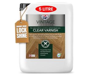 Trade Supplies UK - Vintage Varnish Clear Varnish - Solvent-Based Coating for Interior Wood - Scratch & Spill Resistant, UV-Protected Finish for Floors, Doors, Furniture & Joinery - 5L