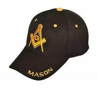 Trade Winds Mason Masonic Black Hat Cap Embroidered Adjustable Velkro, Multi, 7.75
