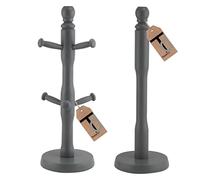 Tradeco direct® 2 Pc Mug Tree (6 Cup) & Kitchen Towel Holder Set Charcoal Grey Beech Wood 35cm