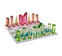 Trademark Games Modern Chess Set - Acrylic Chess Board with 32 Colorful Game Pieces - Unique Tabletop Decor Item with Functional Gameplay