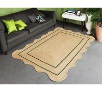 Trademoon 2.6x4 Ft Green Border Premium Scalloped Jute Rug | Boho Scalloped Rug | Handcrafted Natural Braided Carpet for Living Room, Bedroom, Entryway - Boho Home Decor