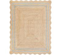 Trademoon 2.6x4 Ft Sky Blue Border Natural Scalloped Jute Rug - Eco Handcrafted Braided Mat for Living Room, Bedroom & Entryway