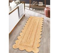 Trademoon Indian Hand Woven Braided Natural Jute Scalloped Design Area Rug, Jute Rug, Bedroom, Living Room, Doormat Rug Size - 2 x 5 Feet (60 cm x 150 cm)
